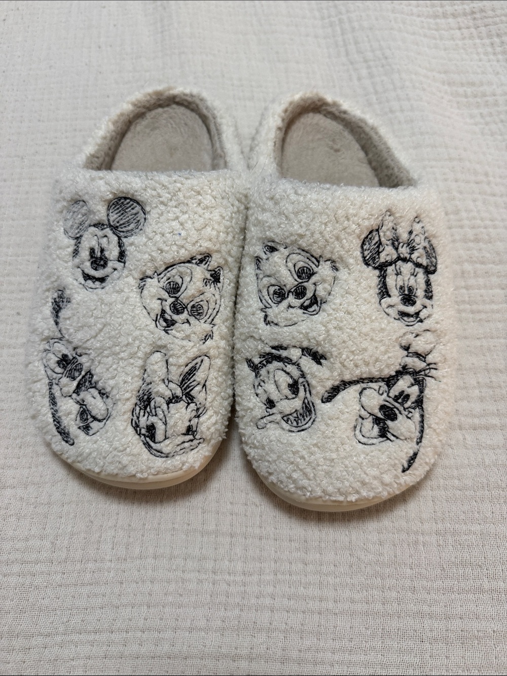 Cream Cozy Slip-On Slippers with Disney Character Faces